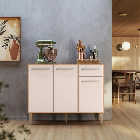 Balcão de Cozinha 3 Portas 1 Gaveta Mariah Compacto e Resistente