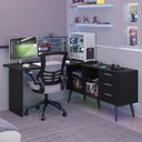 Ver imagem 1 de Mesa para Computador Gamer em L 3 Gavetas Preto Lisboa Madesa Preto