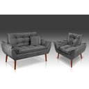 Ver imagem 1 de Kit 01 Poltrona + 01 Namoradeira Opala + 02 Almofadas Suede Cinza Escuro -RV DECORA