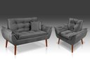 Ver imagem 1 de Kit 01 Poltrona + 01 Namoradeira Opala + 02 Almofadas Suede Cinza Escuro -RV DECORA