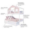 Ver imagem 4 de Beliche Casal/ Solteiro Casinha Dos Sonhos com 02 Gavetas Madeira Maciça Rosa/ Branco Housin