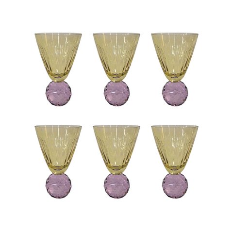 Conjunto 6 Taças em Vidro Âmbar com Base de Cristal Esculpido Roxo 425ml BJ0041 Btc