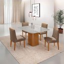 Ver imagem 1 de Mesa de Jantar Eloise Canto Copo 4 Cadeiras Moderna Mobília Veludo Capuccino/off White/naturale