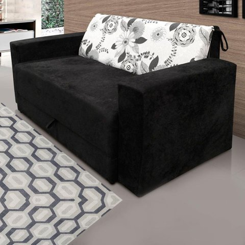 Sofá-cama 2 Lugares Pratik 5000 Mamflex Preto / Cinza Floral