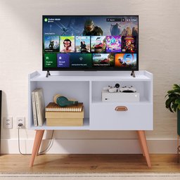 Rack Tv 32" Home Estante Sala Estar Recepção 1 Porta 2 Nichos Pés Retrô Decoração Moderna - - 2