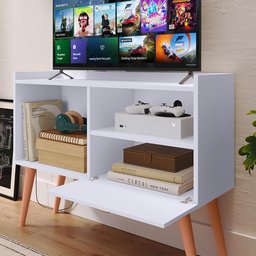 Rack Tv 32" Home Estante Sala Estar Recepção 1 Porta 2 Nichos Pés Retrô Decoração Moderna - - 6