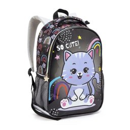 Kit Mochila + Lancheira Térmica + Estojo Simples + Garrafa Gatinha Preta - Seanite - 2