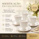 Ver imagem 5 de Jogo 4 Xícara com Pires para Café Vague em New Bone China com Borda Ouro 100ml Branco Full Fit
