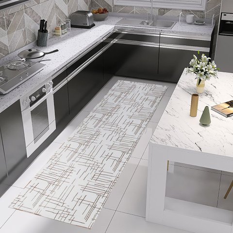 Tapete Passadeira Cozinha Banheiro Corredor 1,30 X 0,45 Caramelo Decorativa Antiderrapante Luxo