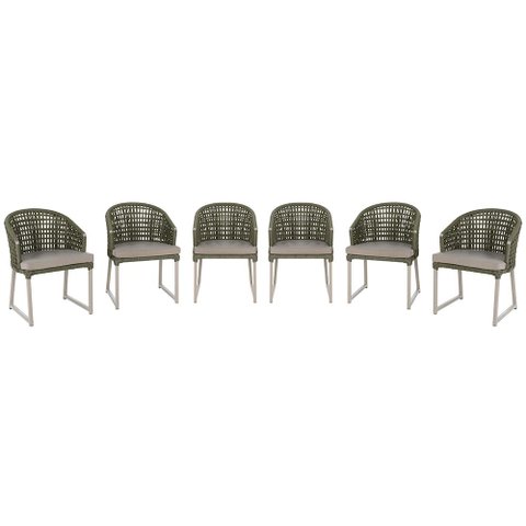 6 Cadeira Noronha Aluminio Micro Pintura Champanhe, Tr. Telinha Corda Nautica Verde Militar,