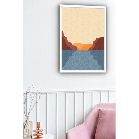 Quadro Decorativo Abstrato Mar Pedras - 70x50cm:moldura Preta