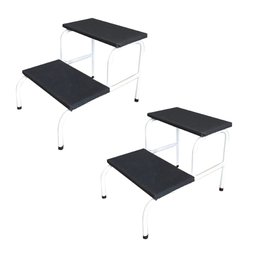 Kit 2 Escada Clínica de 2 Degraus Esmaltada Branca Tubo Com Piso em MDF Com Antiderrapante Medcombo  - 1