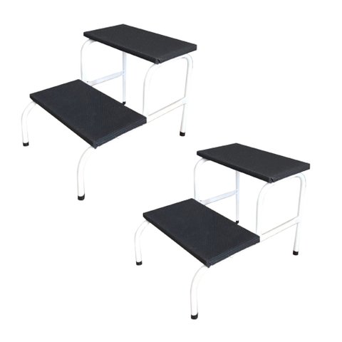 Kit 2 Escada Clínica de 2 Degraus Esmaltada Branca Tubo Com Piso em MDF Com Antiderrapante Medcombo 