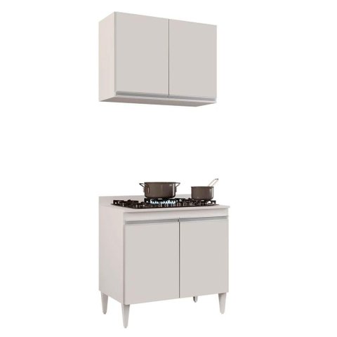 Kit Armário Aéreo Balcão para Cooktop 02s Branco 80cm