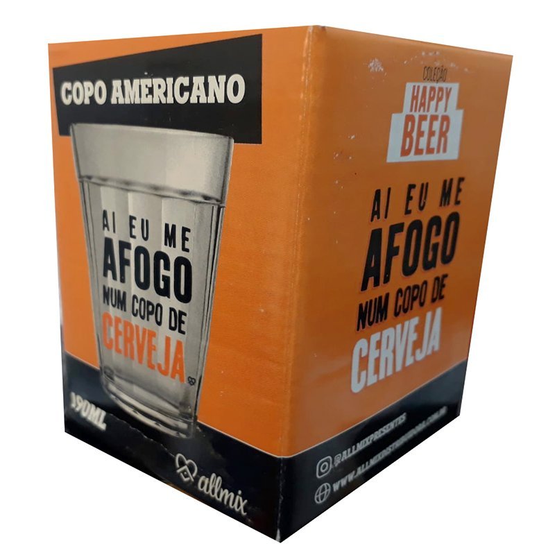 Copo Americano De Vidro Allmix Happy Beer 190ML Ai Eu Me Afogo Num Copo de Cerveja Incolor - 3