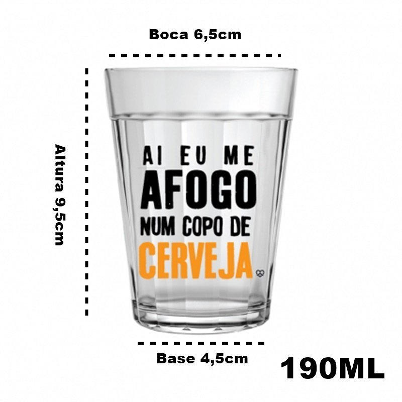 Copo Americano De Vidro Allmix Happy Beer 190ML Ai Eu Me Afogo Num Copo de Cerveja Incolor - 2