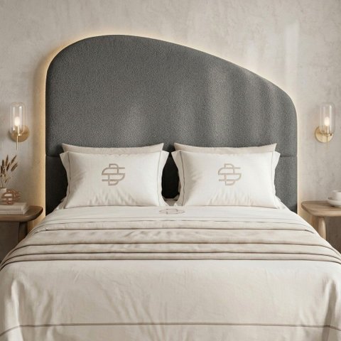 Cabeceira Cama Box King Colli 195cm Estofada Orgânica Moderna Bouclê Cinza Escuro - Desk Design