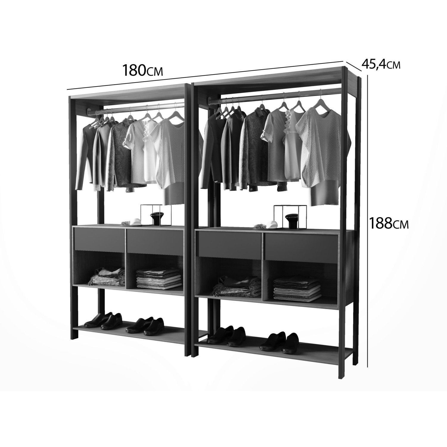 Closet Modulado 2 Peças 2 Cabideiros 4 Gavetas 4 Nichos Madri Rufato - 3