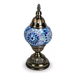 Abajur Turco Mosaico Metal Vidro Azul Bivolt 28 cm YMA401 - 1
