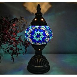 Abajur Turco Mosaico Metal Vidro Azul Bivolt 28 cm YMA401 - 3
