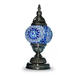 Abajur Turco Mosaico Metal Vidro Azul Bivolt 28 cm YMA401 - 2