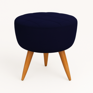 Puff Banqueta Redondo Azul Marinho Pé Palito com Detalhe em Costura