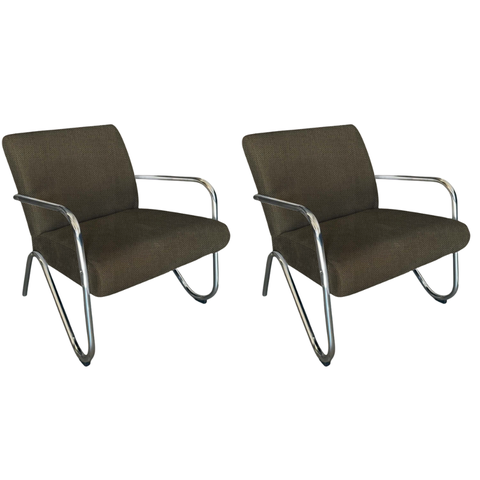 Kit 2 Poltronas Decorativa Bela Linho Marrom Braço Cromado