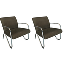 Ver imagem 1 de Kit 2 Poltronas Decorativa Bela Linho Marrom Braço Cromado