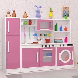 Cozinha Infantil Completa com Geladeira, Forno, Fogão, Micro-ondas, Pia e Máquina de Lavar:rosa