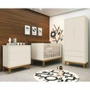Ver imagem 2 de Dormitório Infantil Classic 2 Portas, Cômoda 3 Gavetas e Berço Areia Fosco com Pés Amadeirado -