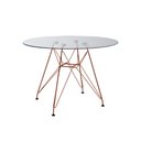 Ver imagem 3 de Conjunto Jantar Mesa Eames Eiffel Vidro Redonda 110cm com 4 Poltronas Brancas Ferro Cobre