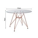 Ver imagem 5 de Conjunto Jantar Mesa Eames Eiffel Vidro Redonda 110cm com 4 Poltronas Brancas Ferro Cobre
