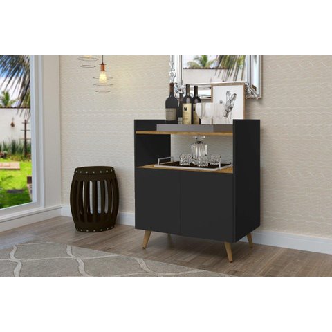 Buffet / Aparador / Bancada Sui Estilo Retrô com Pés em Madeira 2 Portas com Prateleira e Nicho para