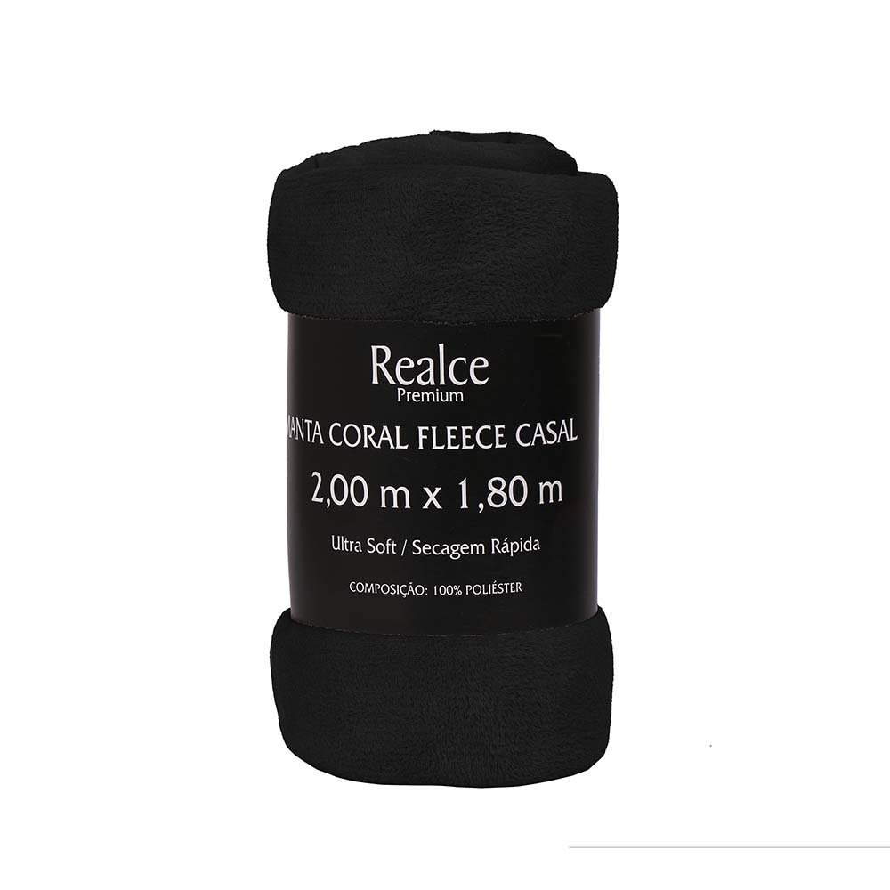 Manta Coral Fleece Casal Microfibra Lisa 170g Preto Realce Premium Sultan - 3