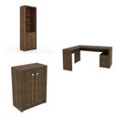 Ver imagem 2 de Conjunto 4 Peças com 1 Mesa para Escritório em L, 2 Estantes e 1 Armário Baixo Marrom/Nogal