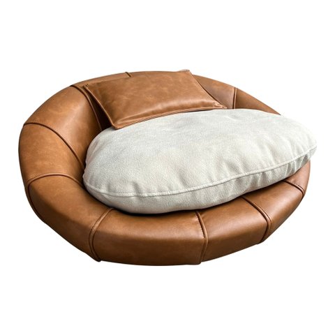 Caminha Pet Poltrona Golden 78cm Courino Caramelo | Bouclé Off White - Sallar Home