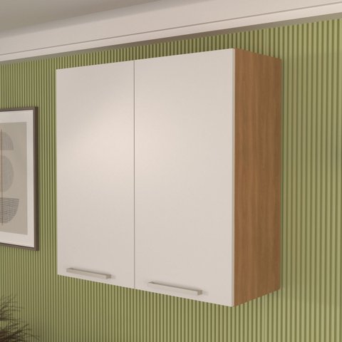 Armário Aéreo de Cozinha 80x80cm 2 Portas 2 Prateleiras Freijó Cz3115 Freijó/branco