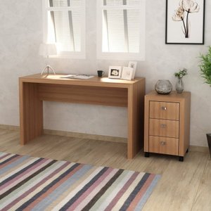 Conjunto Home Office 2 Peças Escrivaninha com Gaveteiro 3 Gavetas Espresso Móveis