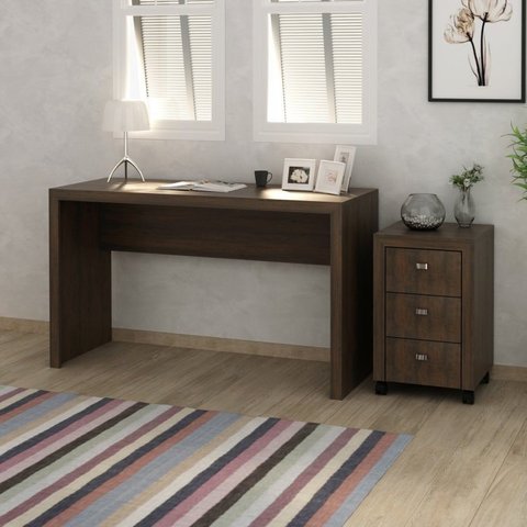 Conjunto Home Office 2 Peças Escrivaninha com Gaveteiro 3 Gavetas Espresso Móveis Cor Do Móvel