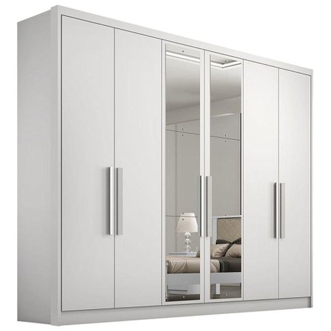 Guarda Roupa Casal com Espelho 6 Portas 6 Gavetas - Linea-branco - Móveis Novo Horizonte