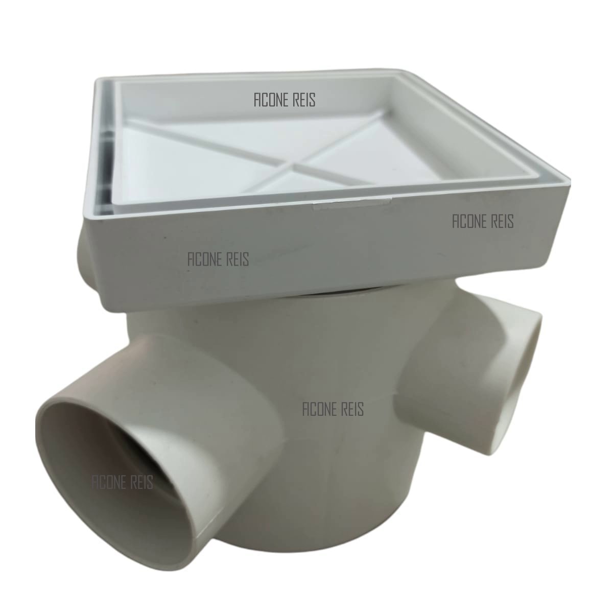 Ralo Invisível 10x10 Branco Banheiro modelo Porcelanato Colar Piso com Caixa Sifonada - Ficone Reis - 1