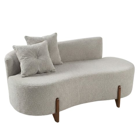 Sofá Orgânico 2 Lugares com 2 Almofadas Curvo Sala Recepção Boucle Cinza Claro- Montanaris Decor