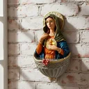 Ver imagem 2 de Pia de Água Benta Sagrado Coração de Maria de Resina para Parede - 15 cm
