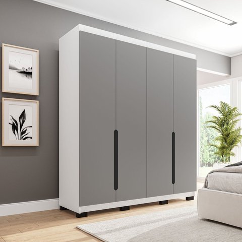 Guarda-Roupa Casal 4 Portas Bater Madrid Cinza/Branco