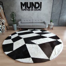 Tapete Redondo Preto e Branco 2,85m Lã de Ovelha Tosada - 2