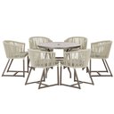 Ver imagem 1 de Mesa com 6 Cadeiras de Jantar Roma 120cm e Noronha em Alumínio Marrom Corda Náutica Estofado 8 Trama