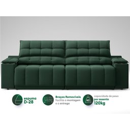 Sofá com Porta Copos Carregador USB Ret Rec Samurai 2,50m Velosuede Verde - NETSOFAS - 4