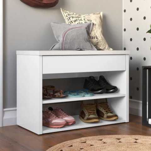 Sapateira Banco de Madeira com Gaveta Hall de Entrada - Branco