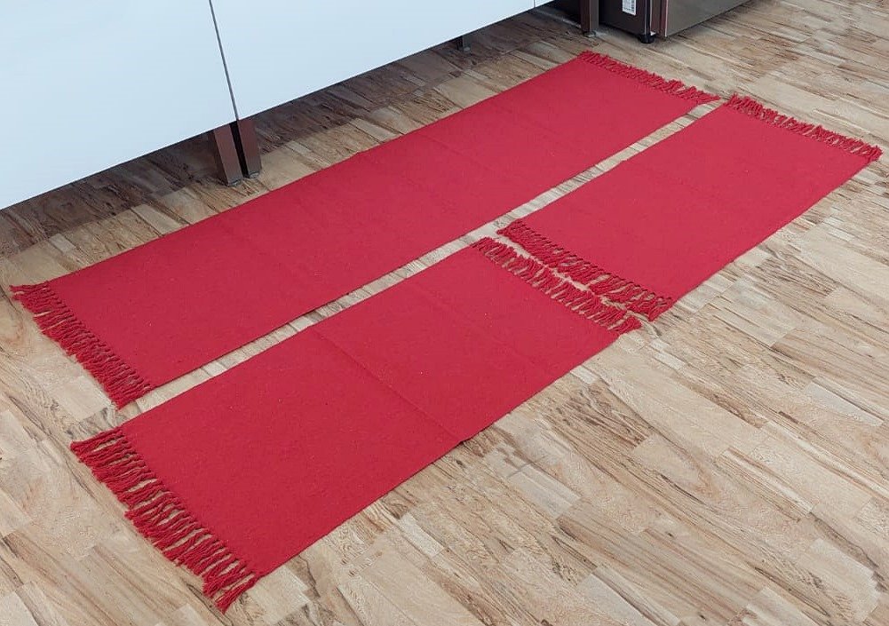 Jogo de cozinha tapetes com passadeira kit 3 peças Varias Cores:Vermelho - 2