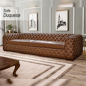 Sofá Decorativo Sala de Estar 4 Lugares 260cm Couro Conhaque - Mozzelar
